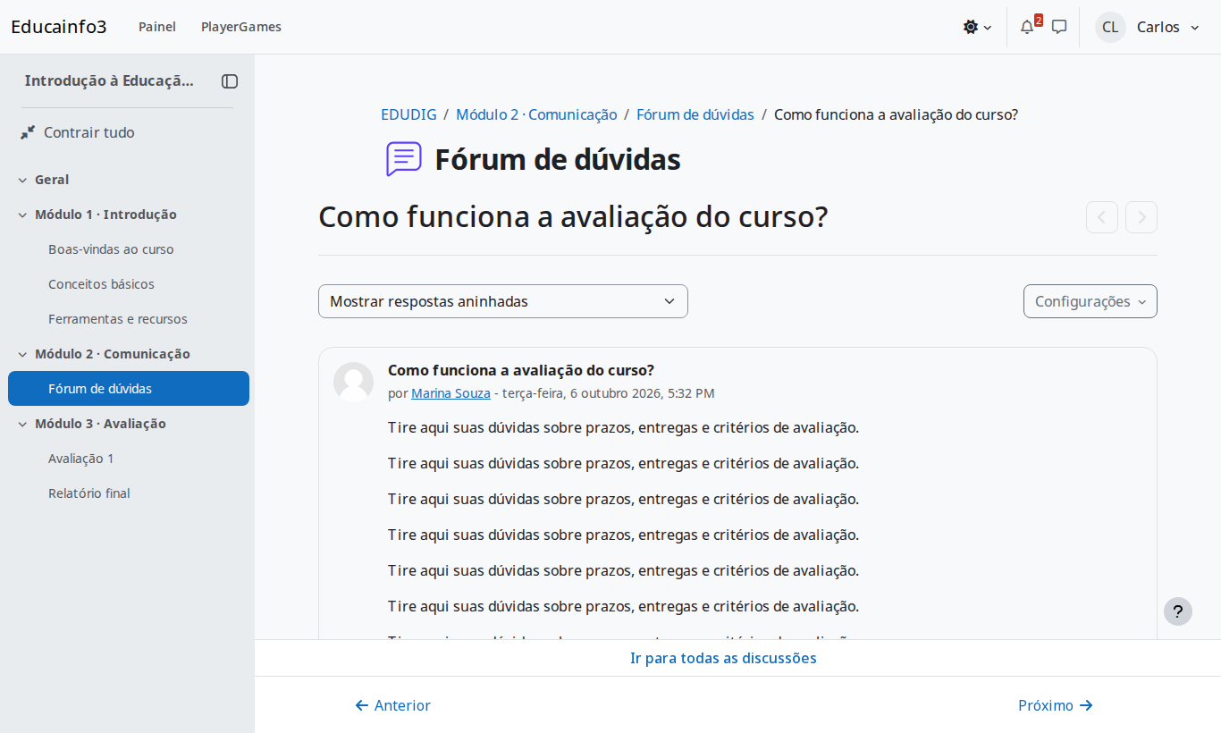 Tópico de fórum com a ação fixa Ir para todas as discussões no rodapé