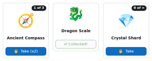 [PLAYERHUD_DROP] renders a self-contained collectible card, with a badge showing the collection count and per-collection quantity